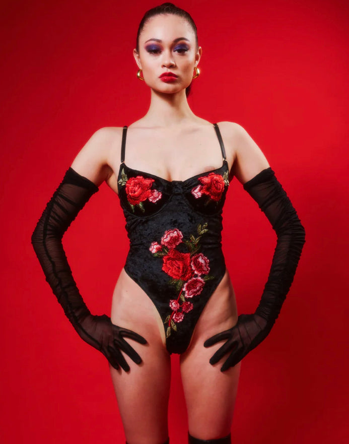 Velvet & roses bodysuit
